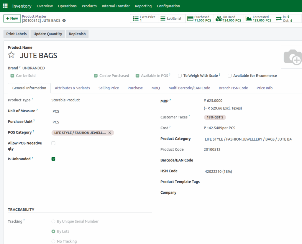 Odoo Inventory Product Master Traceability