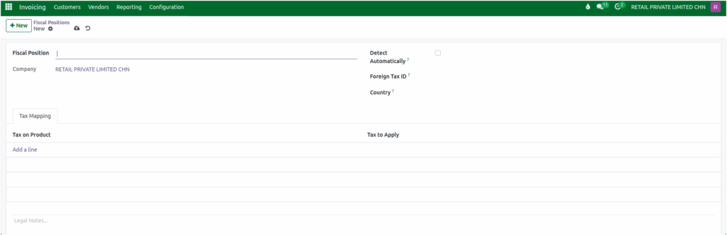 Odoo Invoicing Fiscal Position Creation