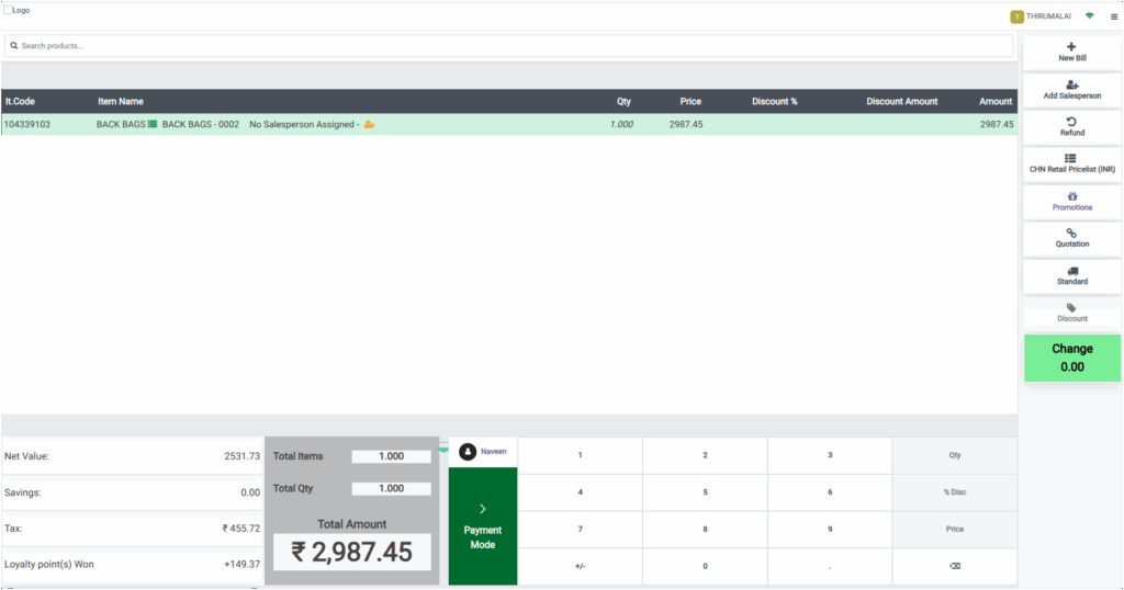 Odoo POS Cart Products added
