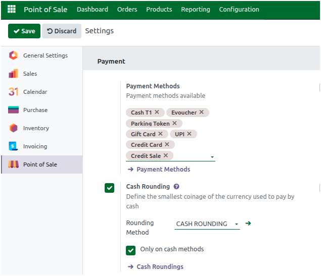 Odoo POS Settings Cash Rounding 