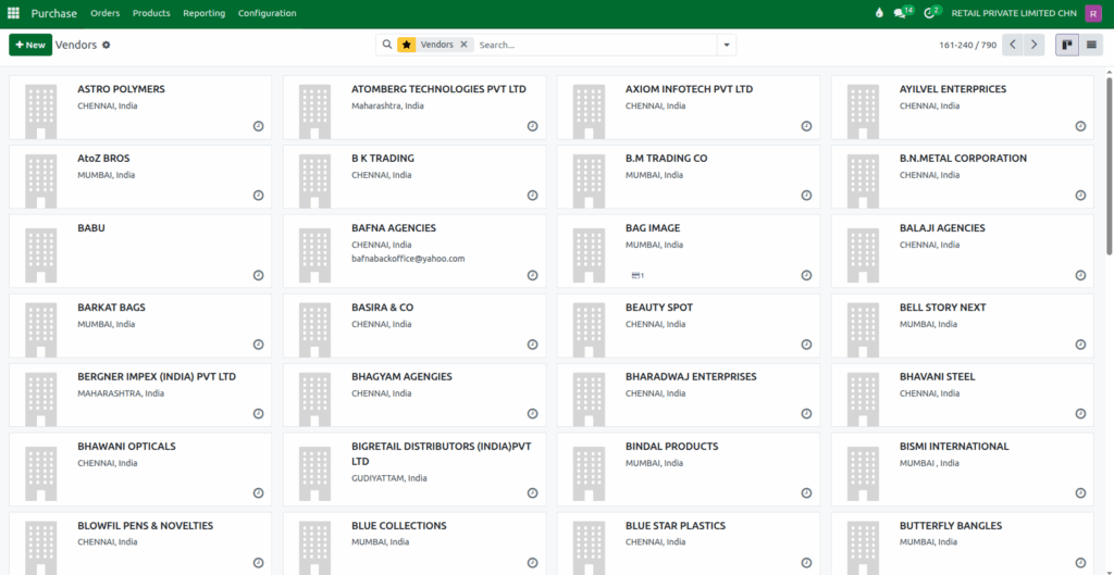 Odoo Purchase Vendor Master Favorites