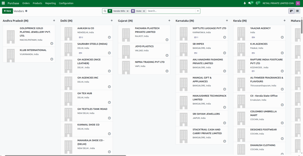 Odoo Purchase  Vendor Master Group By