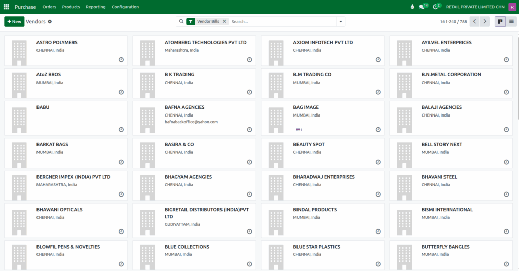 Odoo Purchase Vendor Master Screen