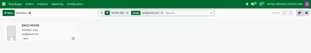 Odoo Purchase Vendor Master Search