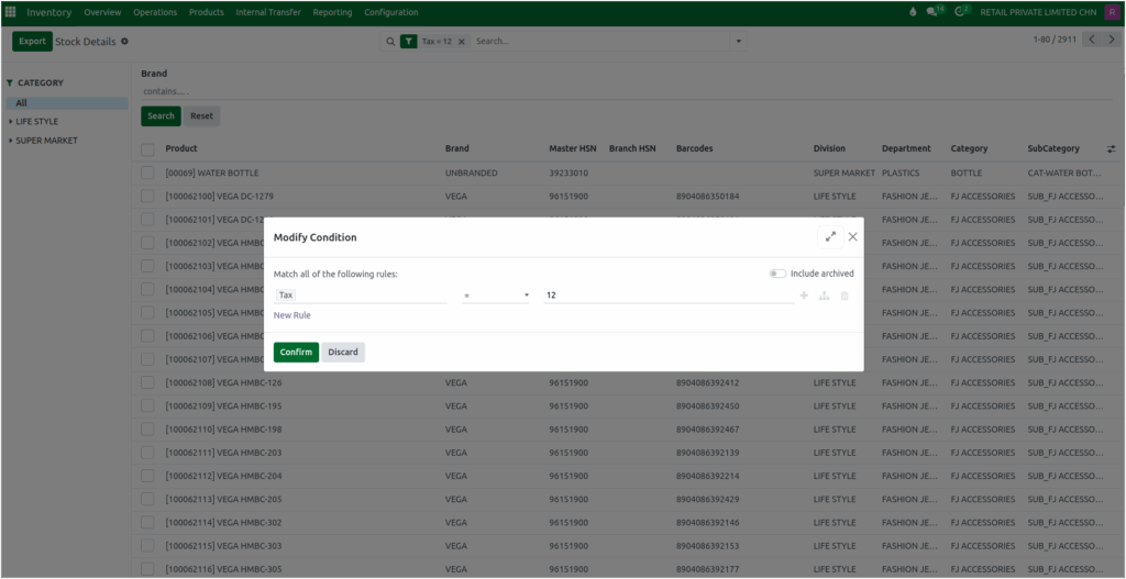 Odoo Inventory Stock Details Report Custom Filters