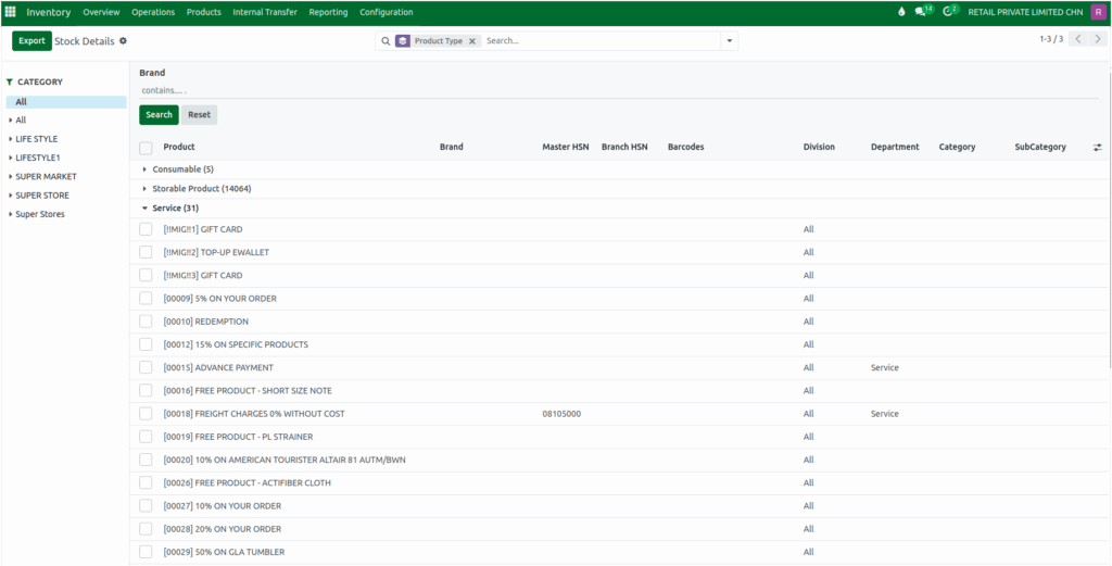 Odoo Inventory Stock Details Report Group By