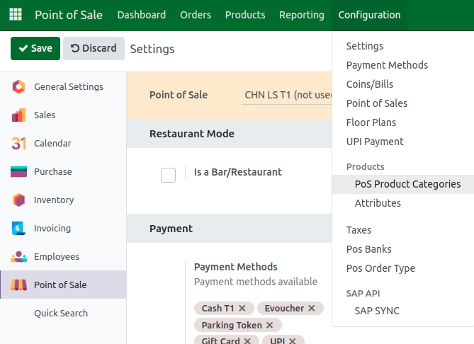 Odoo POS Categories Config