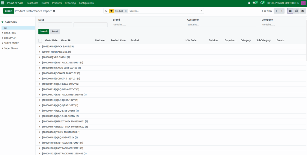 Odoo POS Product Performance Report Favorites