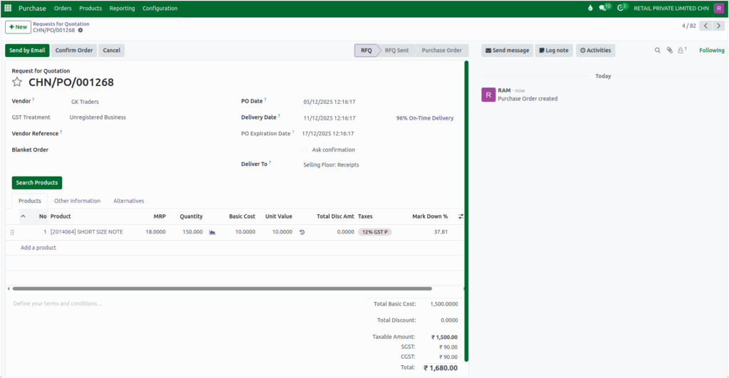 Odoo Purchase Purchase Order