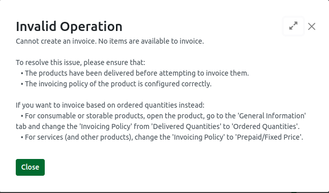 Odoo Sales Invoicing Delivered Quantities Invalid