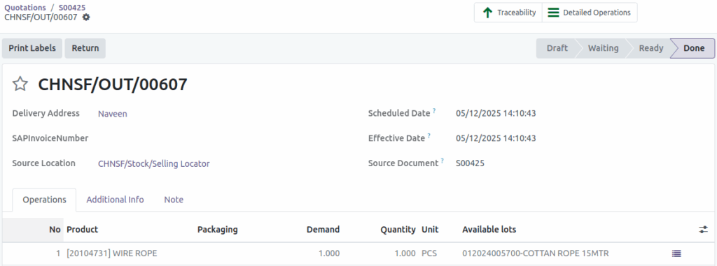 Odoo Sales Lot Delivery Order