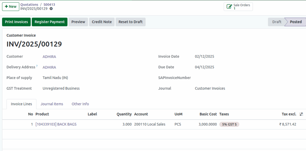 Odoo Sales Ordered QuantitiesInvoices