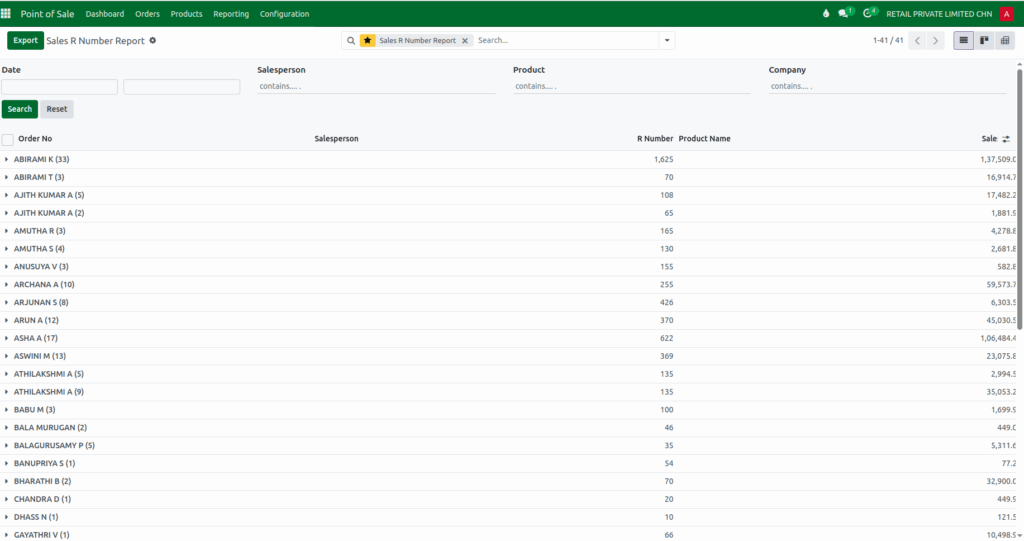 Odoo Sales R number FAVs