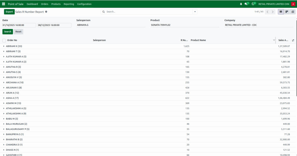 Odoo Sales R number Quicksearch