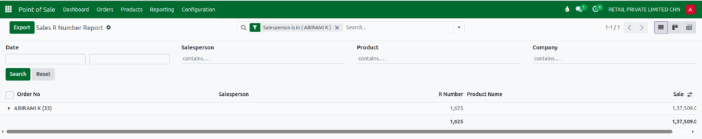 Odoo Sales R number customfilters
