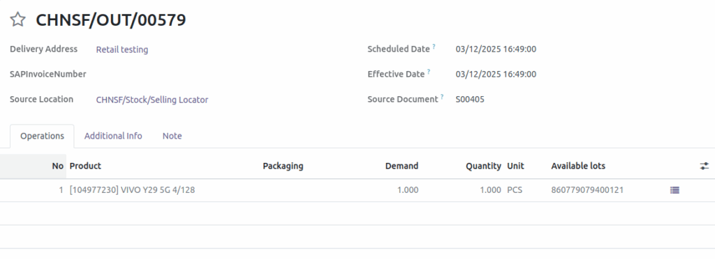 Odoo Sales Serial Number Delivery Order