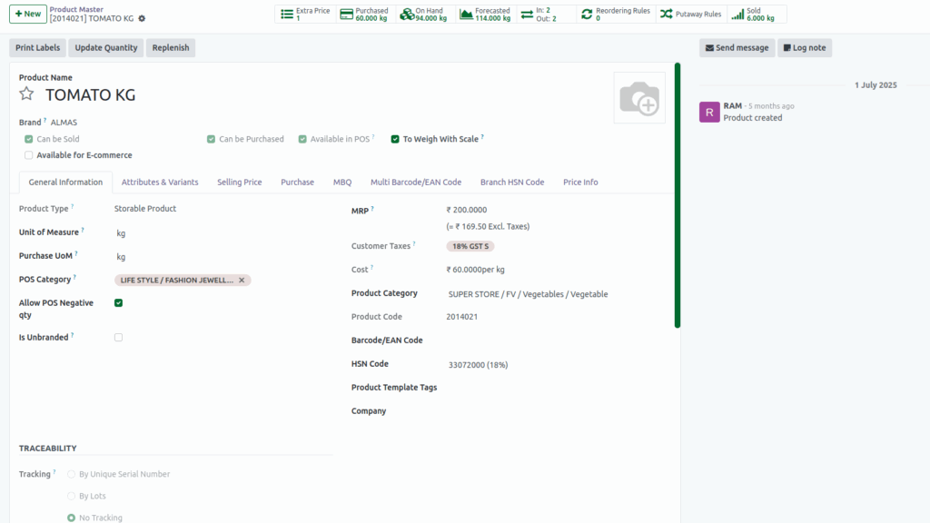 Odoo-Stock adjustment Product