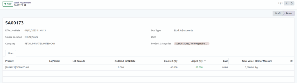 Odoo-Stock adjustment document