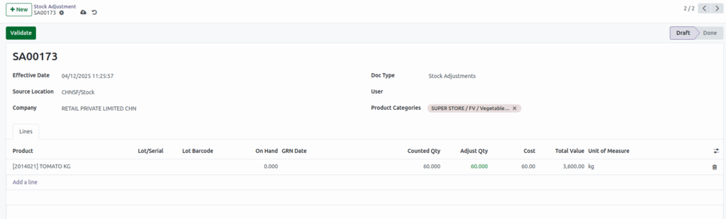 Odoo-Stock adjustment product add