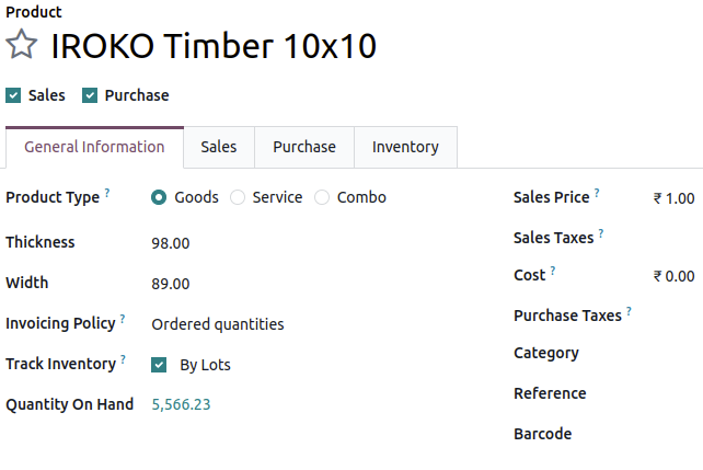 Odoo Timber Retail ERP - Product