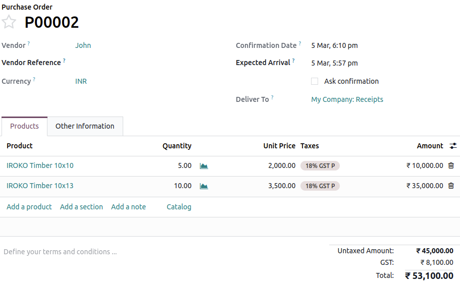 Odoo Timber Retail ERP - Purchase